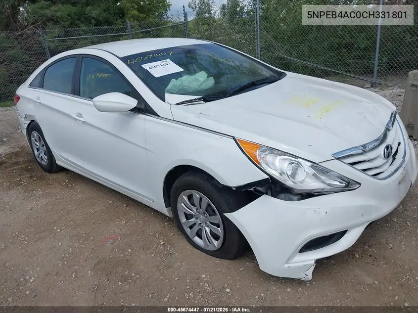 2012 Hyundai Sonata Gls VIN: 5NPEB4AC0CH331801 Lot: 45674447