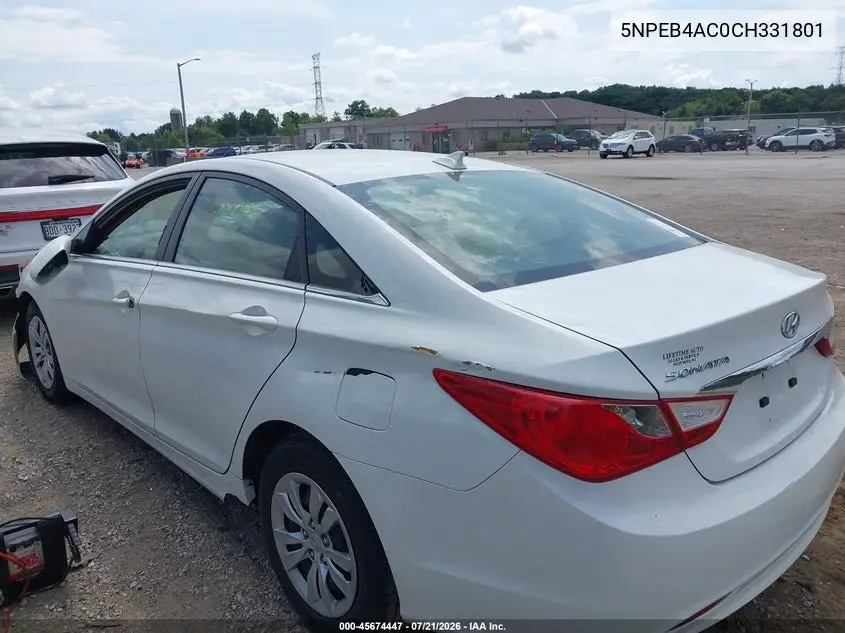 2012 Hyundai Sonata Gls VIN: 5NPEB4AC0CH331801 Lot: 45674447