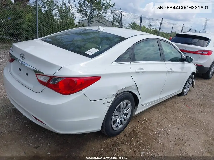 2012 Hyundai Sonata Gls VIN: 5NPEB4AC0CH331801 Lot: 45674447