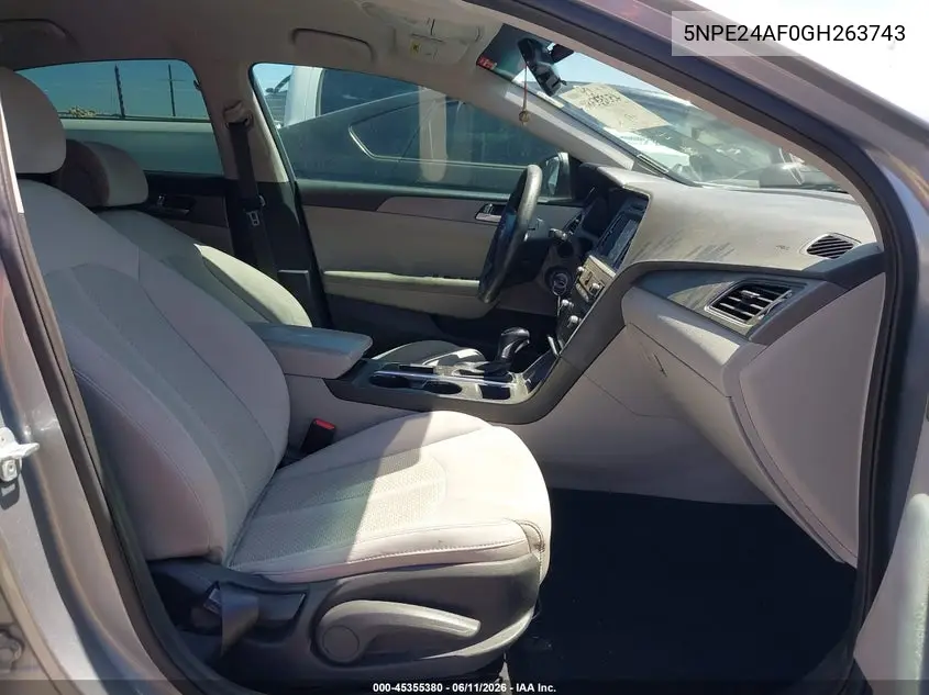 2016 Hyundai Sonata Se VIN: 5NPE24AF0GH263743 Lot: 45355380