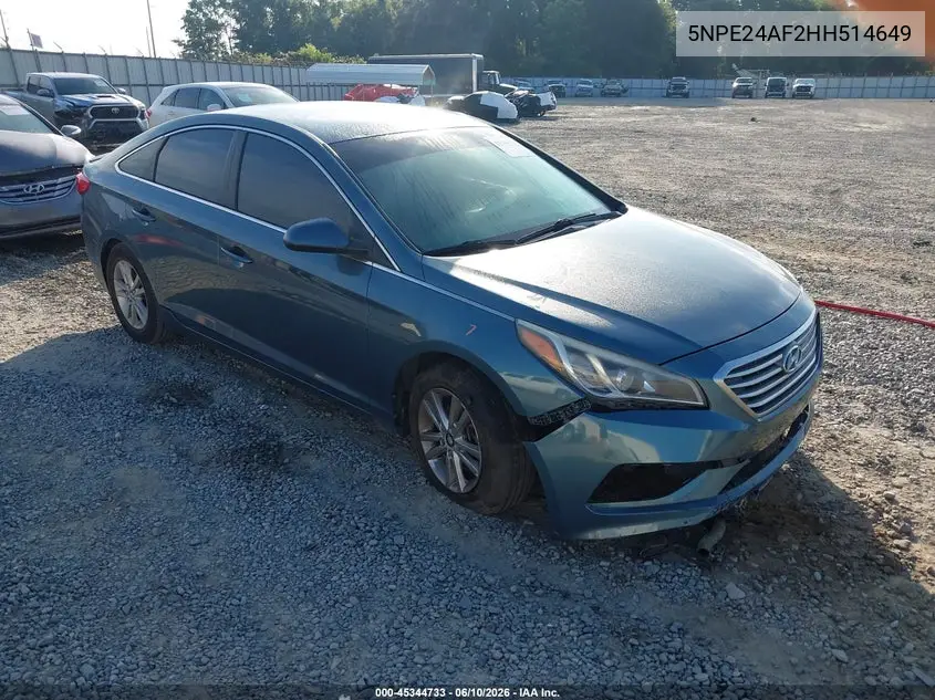 2017 Hyundai Sonata VIN: 5NPE24AF2HH514649 Lot: 45344733
