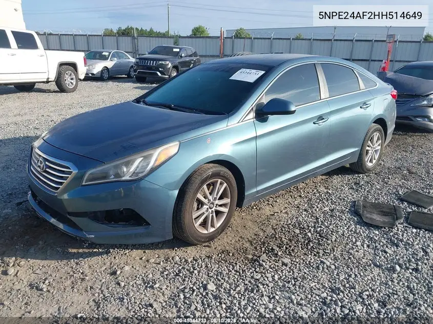 2017 Hyundai Sonata VIN: 5NPE24AF2HH514649 Lot: 45344733