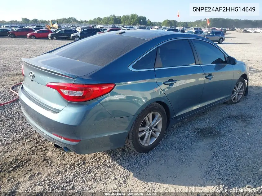 2017 Hyundai Sonata VIN: 5NPE24AF2HH514649 Lot: 45344733