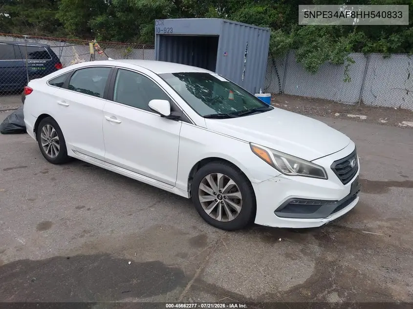2017 Hyundai Sonata Sport VIN: 5NPE34AF8HH540833 Lot: 45662277