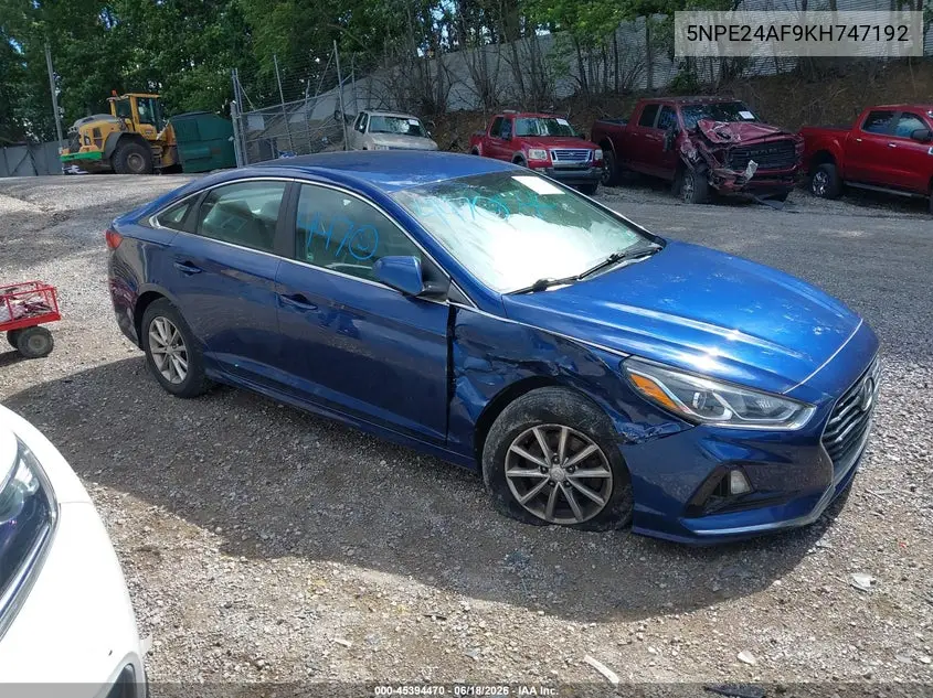 2019 Hyundai Sonata Se VIN: 5NPE24AF9KH747192 Lot: 45394470