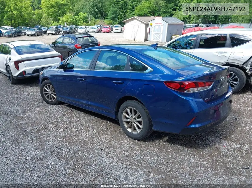 2019 Hyundai Sonata Se VIN: 5NPE24AF9KH747192 Lot: 45394470
