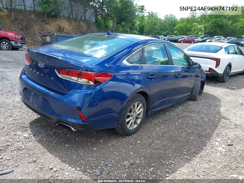 2019 Hyundai Sonata Se VIN: 5NPE24AF9KH747192 Lot: 45394470