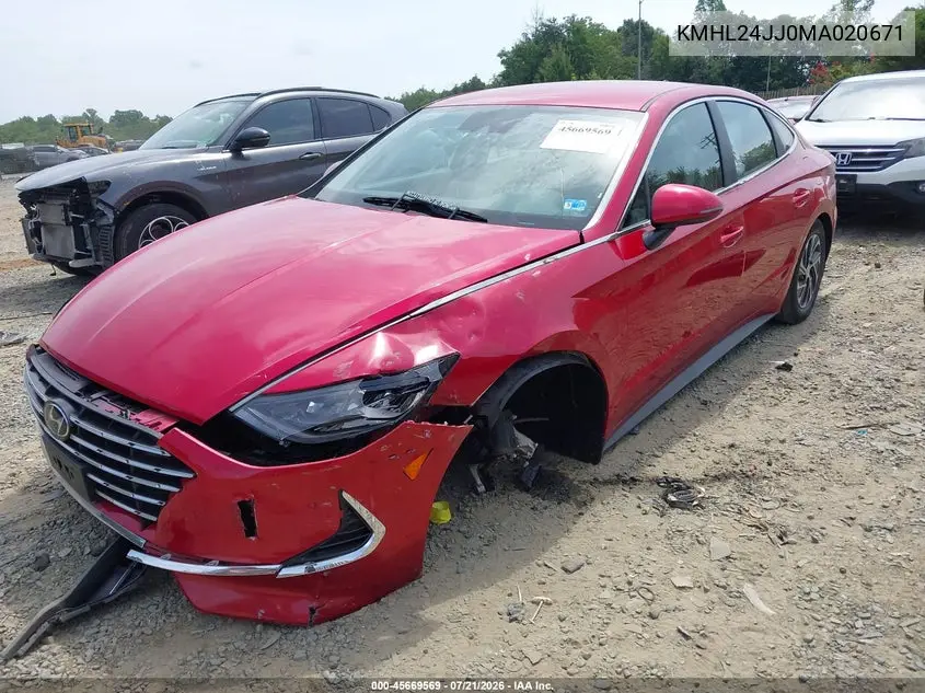 2021 Hyundai Sonata Blue VIN: KMHL24JJ0MA020671 Lot: 45669569