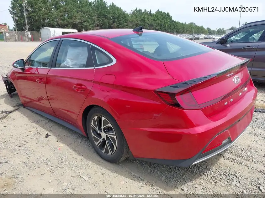 2021 Hyundai Sonata Blue VIN: KMHL24JJ0MA020671 Lot: 45669569