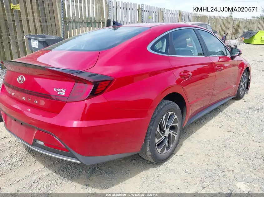 2021 Hyundai Sonata Blue VIN: KMHL24JJ0MA020671 Lot: 45669569