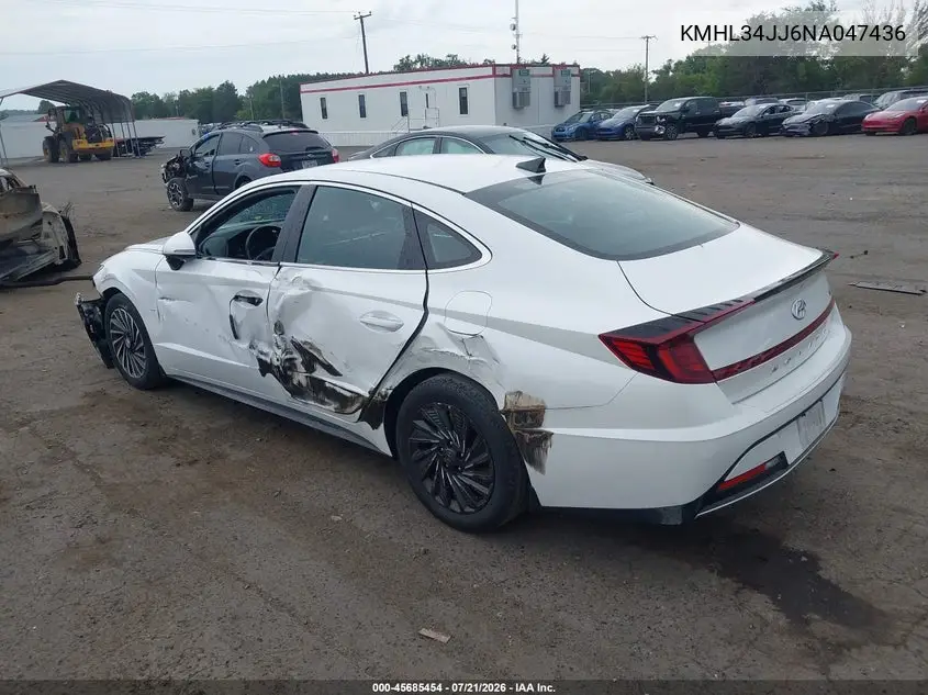 2022 Hyundai Sonata Hybrid Sel VIN: KMHL34JJ6NA047436 Lot: 45685454