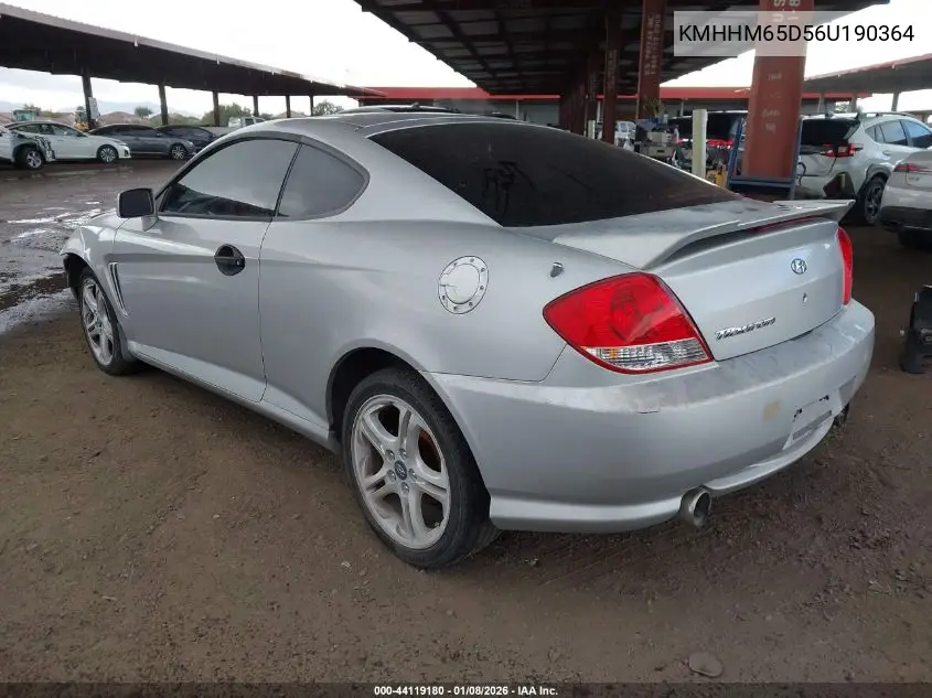 2006 Hyundai Tiburon Gs VIN: KMHHM65D56U190364 Lot: 44119180