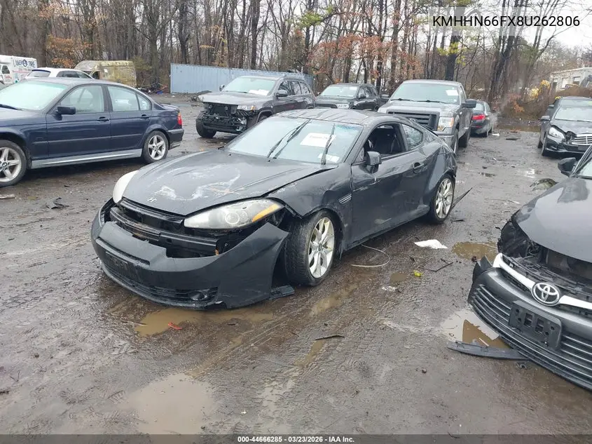 2008 Hyundai Tiburon Gt/Gt Limited/Se VIN: KMHHN66FX8U262806 Lot: 44666285