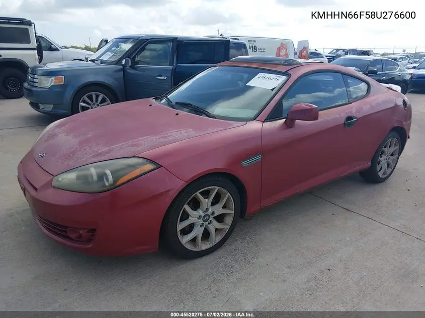 2008 Hyundai Tiburon Gt/Gt Limited/Se VIN: KMHHN66F58U276600 Lot: 45520275