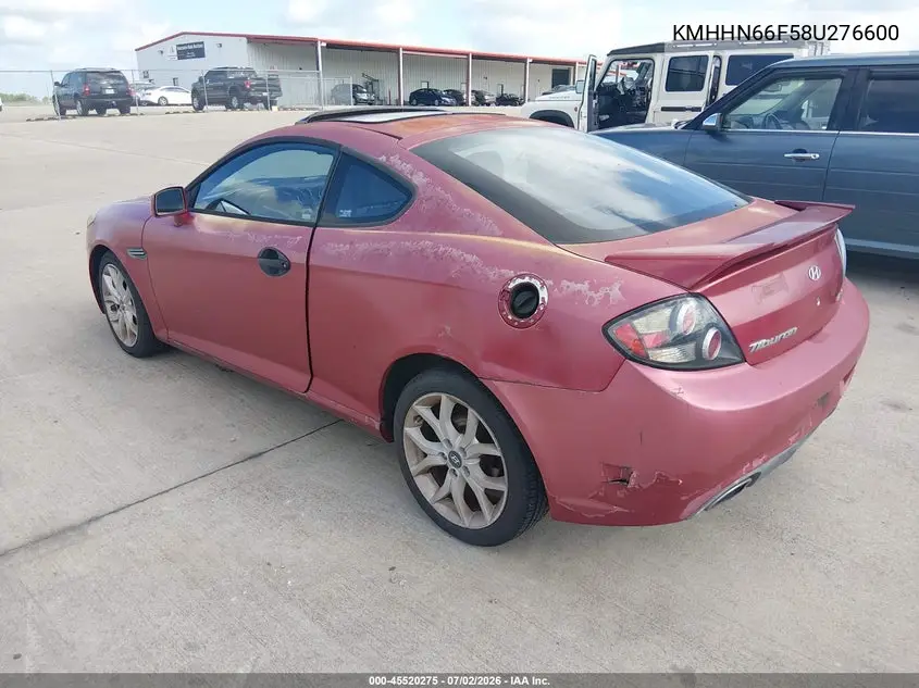 2008 Hyundai Tiburon Gt/Gt Limited/Se VIN: KMHHN66F58U276600 Lot: 45520275