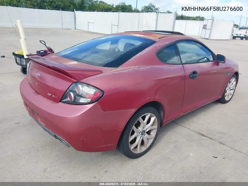 2008 Hyundai Tiburon Gt/Gt Limited/Se VIN: KMHHN66F58U276600 Lot: 45520275