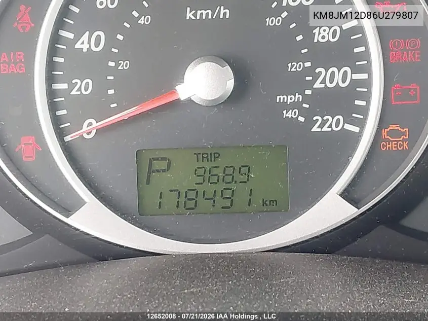 2006 Hyundai Tucson Gl V6 VIN: KM8JM12D86U279807 Lot: 12652008
