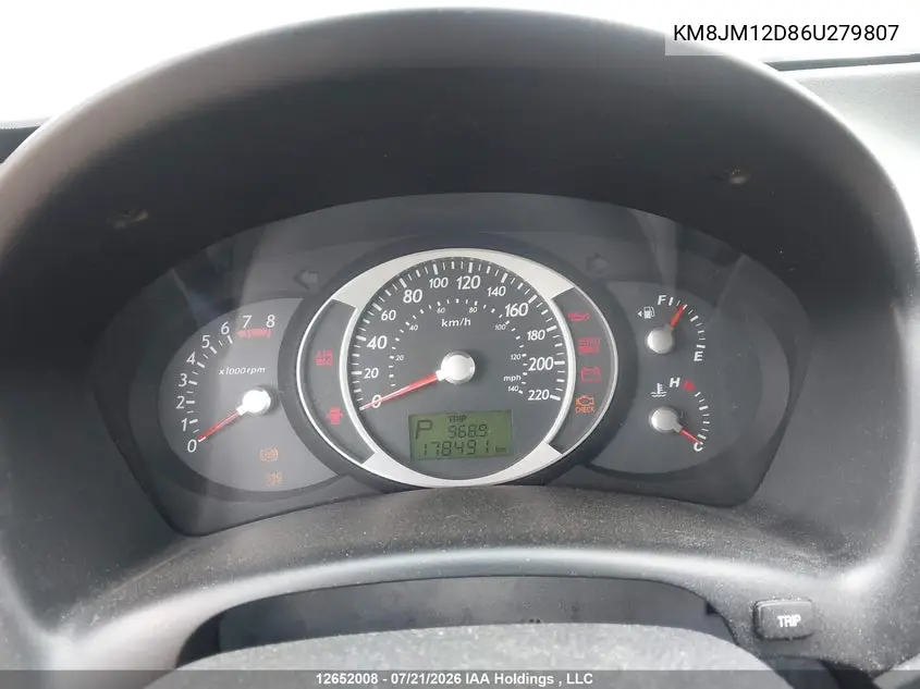 2006 Hyundai Tucson Gl V6 VIN: KM8JM12D86U279807 Lot: 12652008