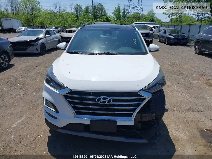 2019 Hyundai Tucson Limited/Sel/Sport/Ultimate/Value/Night VIN: KM8J3CAL4KU033869 Lot: 12618820