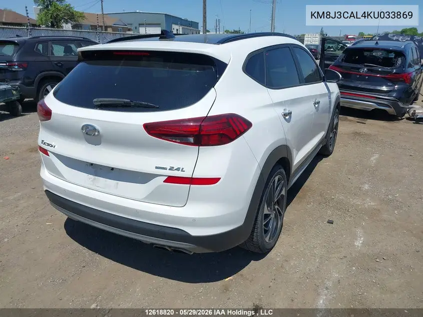 2019 Hyundai Tucson Limited/Sel/Sport/Ultimate/Value/Night VIN: KM8J3CAL4KU033869 Lot: 12618820