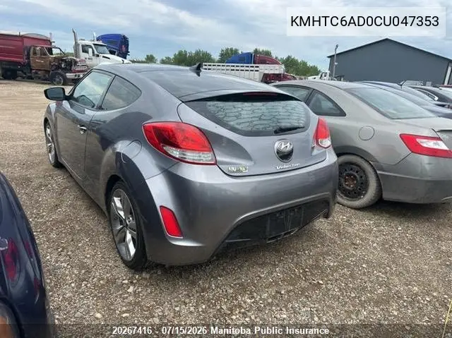 2012 Hyundai Veloster VIN: KMHTC6AD0CU047353 Lot: 20267416