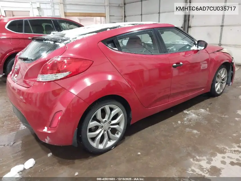 KMHTC6AD7CU035717 2012 Hyundai Veloster Base W/Red/Black