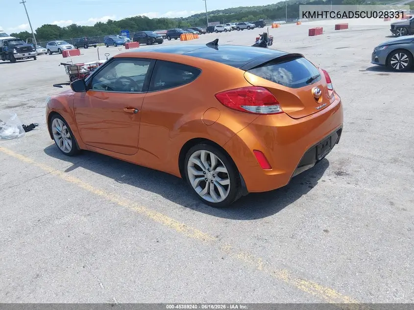 2012 Hyundai Veloster Base W/Black VIN: KMHTC6AD5CU028331 Lot: 45389240