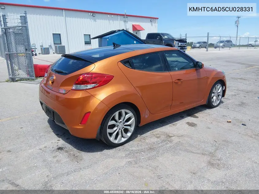 2012 Hyundai Veloster Base W/Black VIN: KMHTC6AD5CU028331 Lot: 45389240