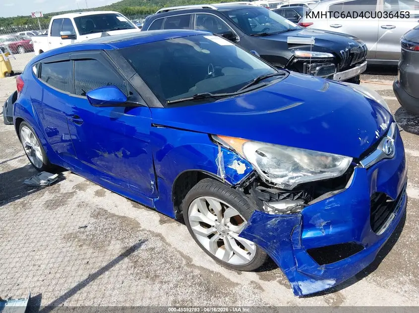 2012 Hyundai Veloster Base W/Black VIN: KMHTC6AD4CU036453 Lot: 45392793