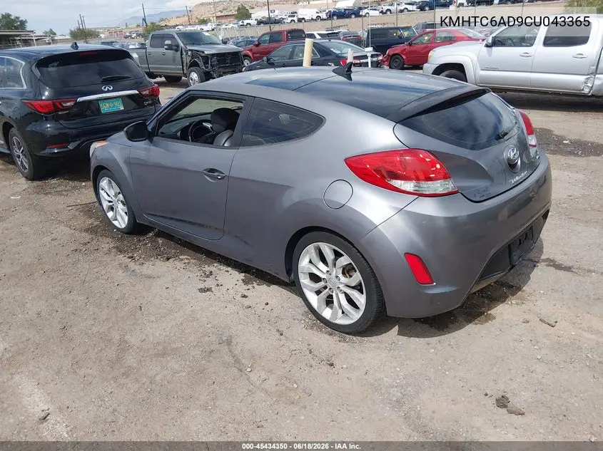 2012 Hyundai Veloster Base W/Black VIN: KMHTC6AD9CU043365 Lot: 45434350