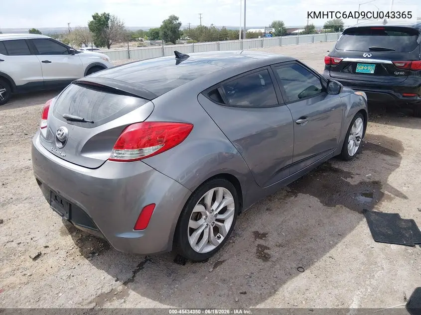 2012 Hyundai Veloster Base W/Black VIN: KMHTC6AD9CU043365 Lot: 45434350