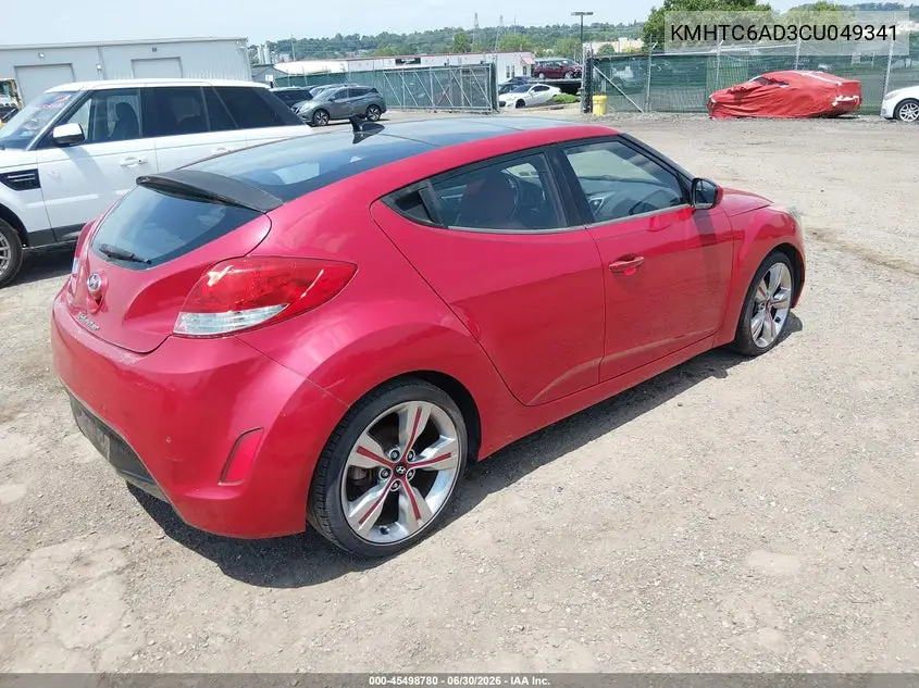 2012 Hyundai Veloster Base W/Red/Black VIN: KMHTC6AD3CU049341 Lot: 45498780
