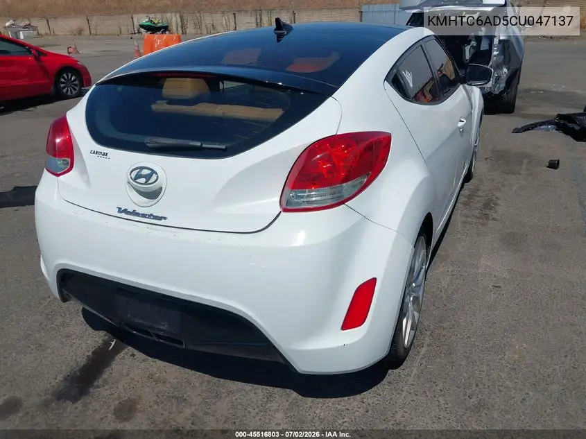2012 Hyundai Veloster Base W/Gray VIN: KMHTC6AD5CU047137 Lot: 45516803