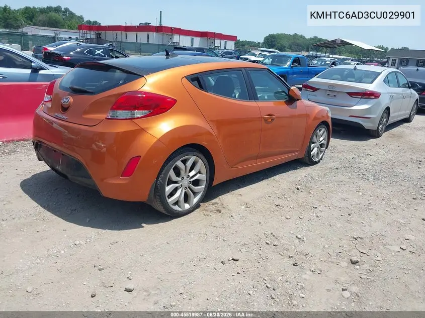 2012 Hyundai Veloster Base W/Black VIN: KMHTC6AD3CU029901 Lot: 45519987