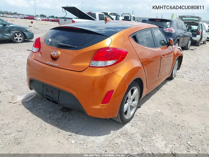 2012 Hyundai Veloster Base W/Black VIN: KMHTC6AD4CU080811 Lot: 45537835