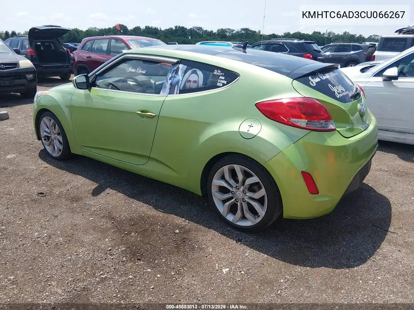 2012 Hyundai Veloster Base W/Black VIN: KMHTC6AD3CU066267 Lot: 45583013