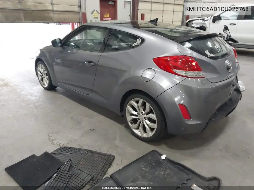 2012 Hyundai Veloster Base W/Black VIN: KMHTC6AD1CU026768 Lot: 45608536