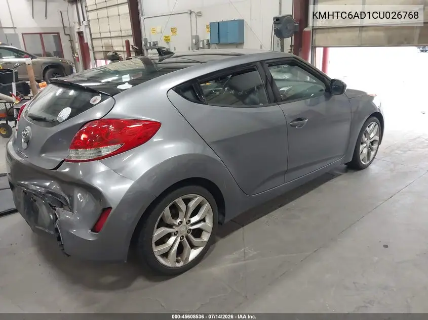 2012 Hyundai Veloster Base W/Black VIN: KMHTC6AD1CU026768 Lot: 45608536