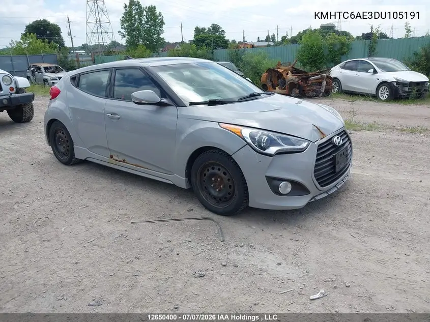 2013 Hyundai Veloster VIN: KMHTC6AE3DU105191 Lot: 12650400