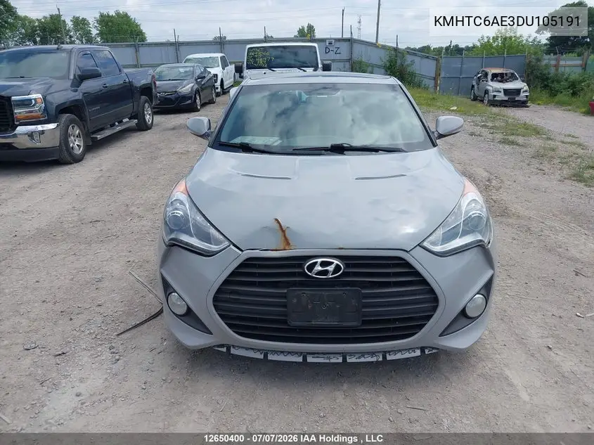 2013 Hyundai Veloster VIN: KMHTC6AE3DU105191 Lot: 12650400