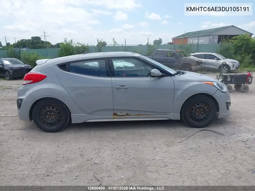 2013 Hyundai Veloster VIN: KMHTC6AE3DU105191 Lot: 12650400