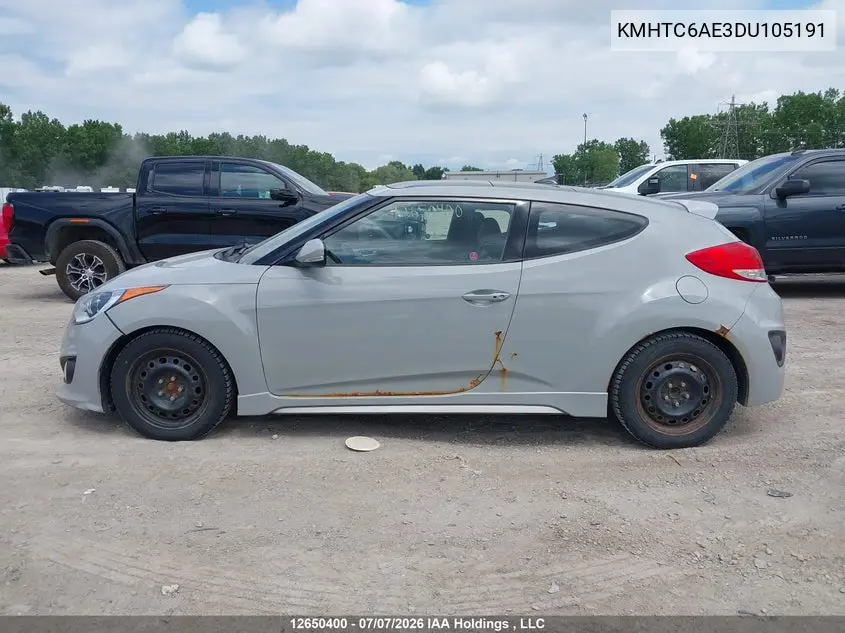 2013 Hyundai Veloster VIN: KMHTC6AE3DU105191 Lot: 12650400