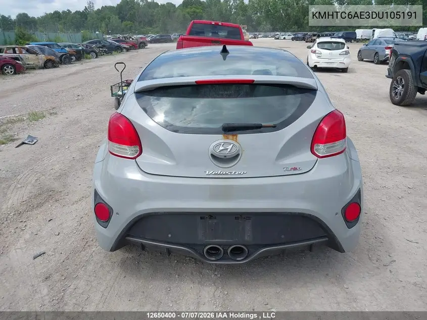 2013 Hyundai Veloster VIN: KMHTC6AE3DU105191 Lot: 12650400