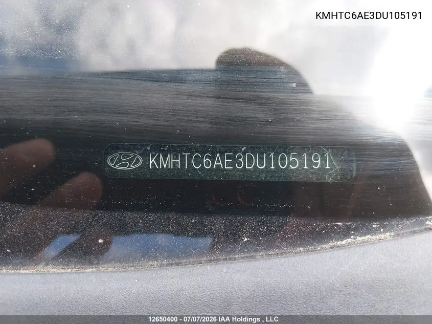 2013 Hyundai Veloster VIN: KMHTC6AE3DU105191 Lot: 12650400