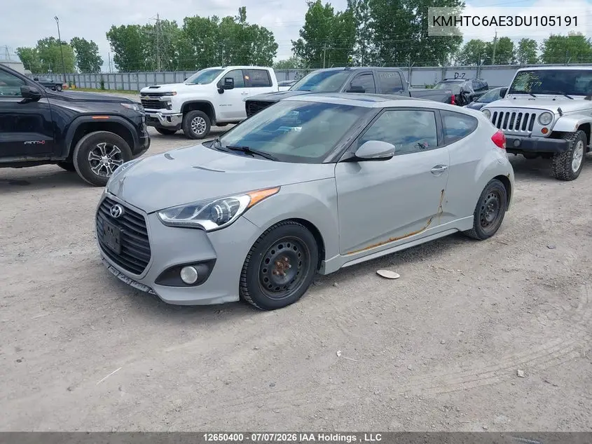 2013 Hyundai Veloster VIN: KMHTC6AE3DU105191 Lot: 12650400