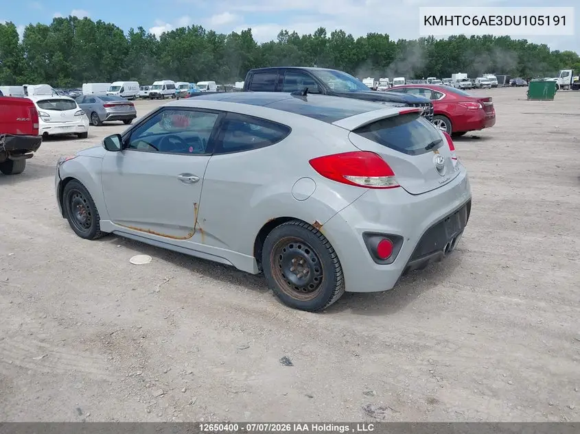 2013 Hyundai Veloster VIN: KMHTC6AE3DU105191 Lot: 12650400