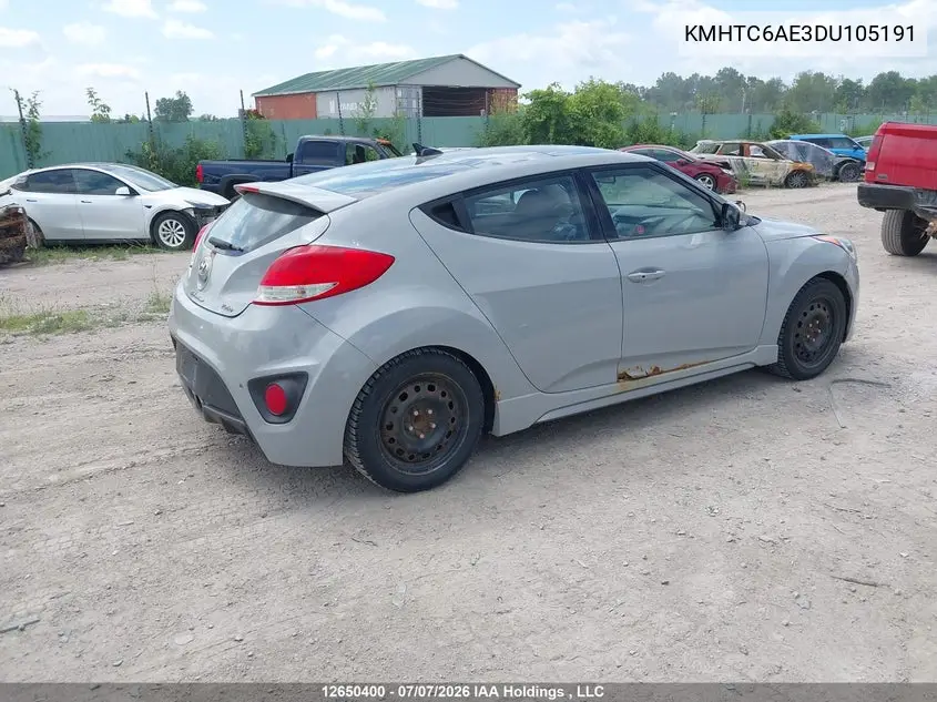 2013 Hyundai Veloster VIN: KMHTC6AE3DU105191 Lot: 12650400