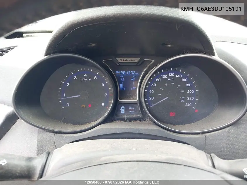 2013 Hyundai Veloster VIN: KMHTC6AE3DU105191 Lot: 12650400