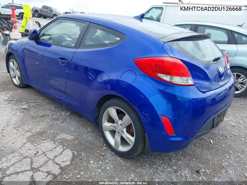2013 Hyundai Veloster Base W/Black VIN: KMHTC6AD2DU126668 Lot: 45344102