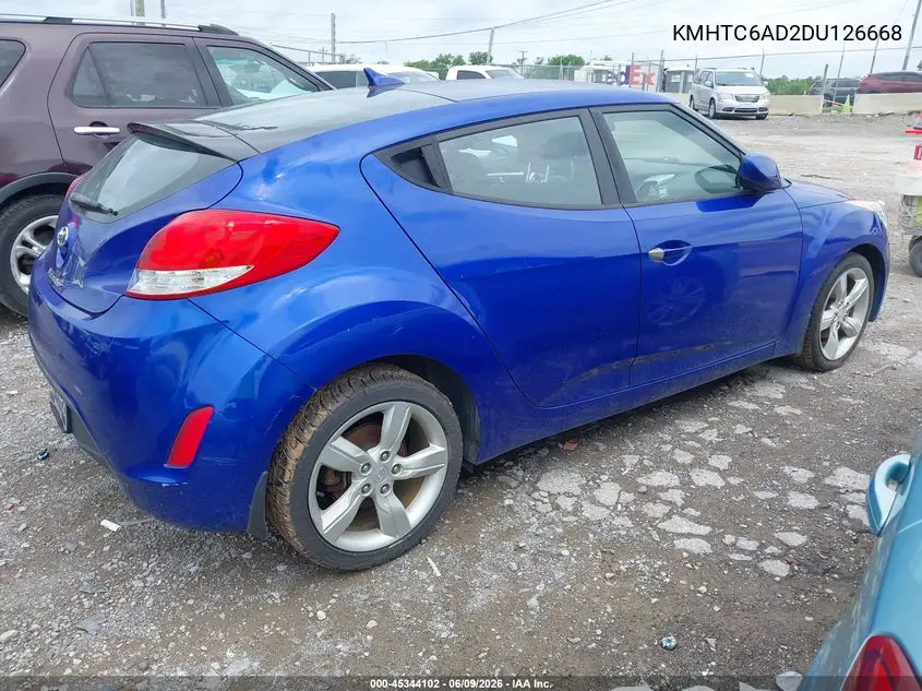2013 Hyundai Veloster Base W/Black VIN: KMHTC6AD2DU126668 Lot: 45344102
